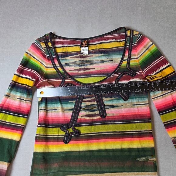 Jean Paul Gaultier Soleil Fuzzi Mesh Top Vintage Y2K Stripe Italy M Long Sleeve - Picture 10 of 16